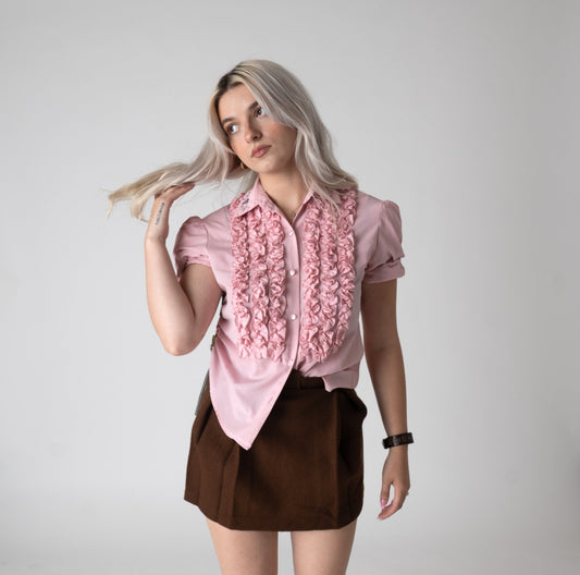 1970's Las Vegas Pink Ruffled Button Down - Gypsy Cadillac