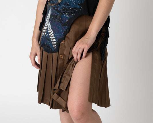 1980's Las Vegas Valentino Brown Pleated Skirt - Gypsy Cadillac