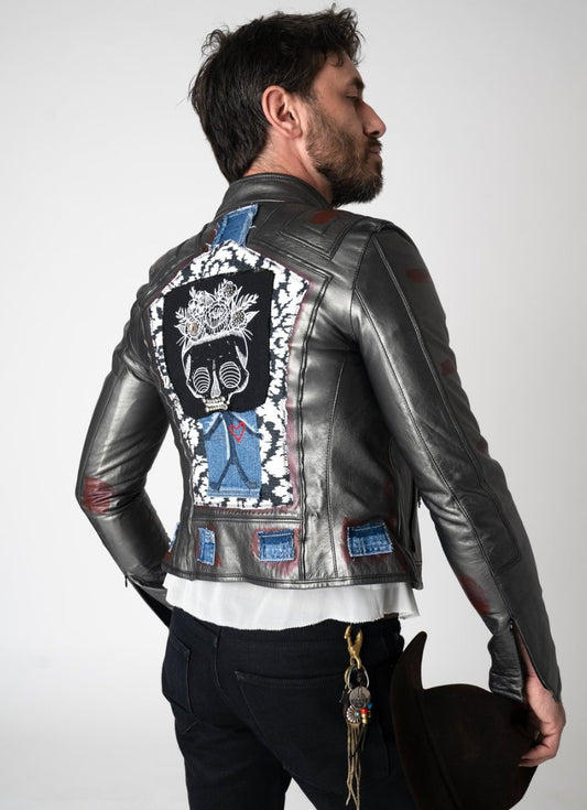 1980's Las Vegas Vegan Leather Skull Jacket with Charm - Gypsy Cadillac