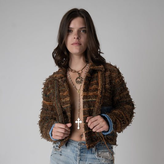 Sedona Fuzzy Blazer with Denim Patches - Gypsy Cadillac